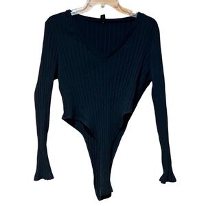 SHEIN Curve Black Ribbed Bodysuit Womens
